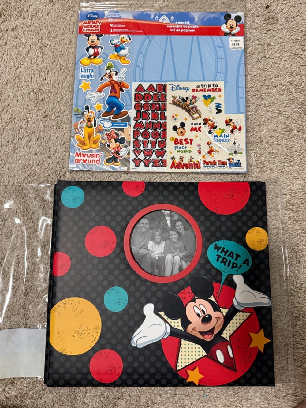 Disney Mickey Mouse Black Photo Album with Red, Yellow & Teal Polka Dots